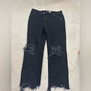 We the Free distressed Black straight leg jeans